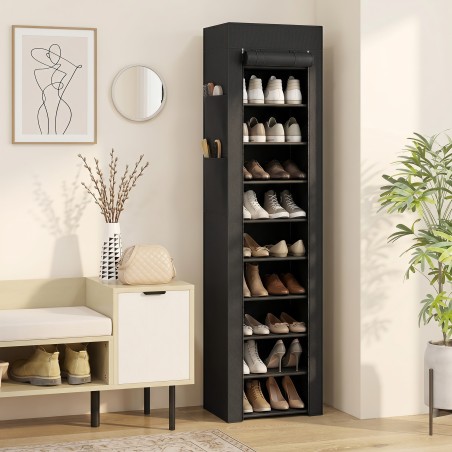 Metallist jalatsiriiul tolmukindla kattega, 20 paarile, 45 × 30 × 175 cm, must