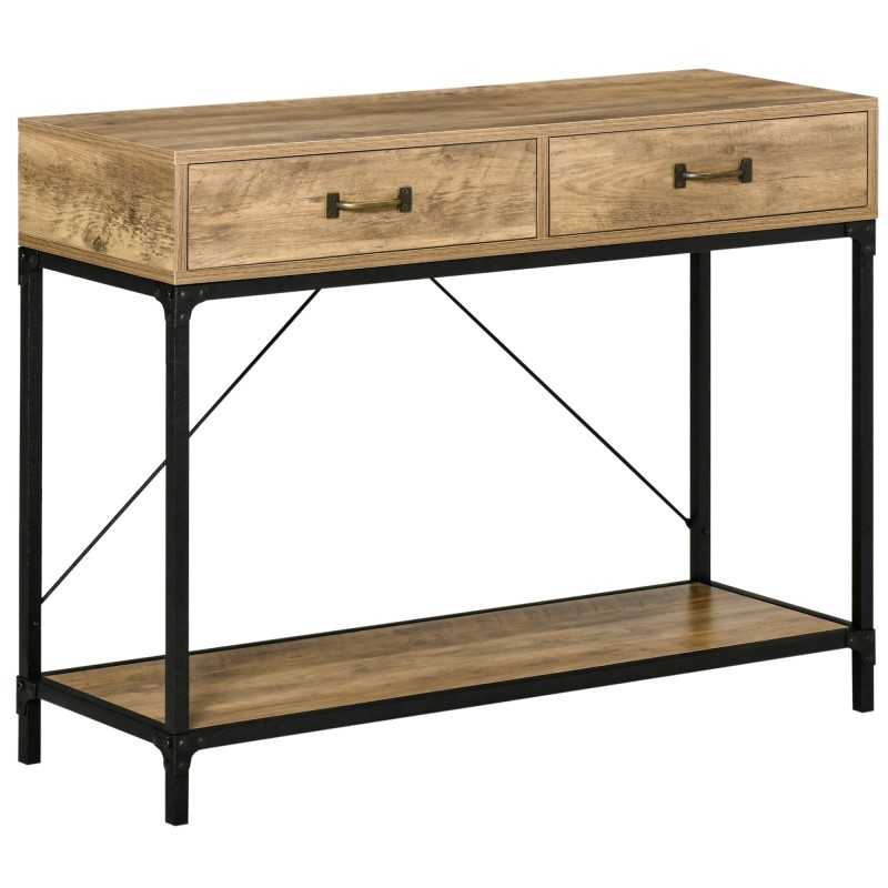Konsoollaud riiuli ja 2 sahtliga 100 × 35 × 76,5 cm, pruun-must