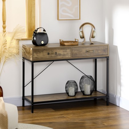Konsoollaud riiuli ja 2 sahtliga 100 × 35 × 76,5 cm, pruun-must