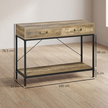 Konsoollaud riiuli ja 2 sahtliga 100 × 35 × 76,5 cm, pruun-must