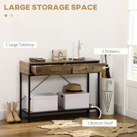 Konsoollaud riiuli ja 2 sahtliga 100 × 35 × 76,5 cm, pruun-must