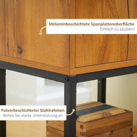 Tööstusstiilis konsoollaud 1 kapiga, naturaalne puit ja must