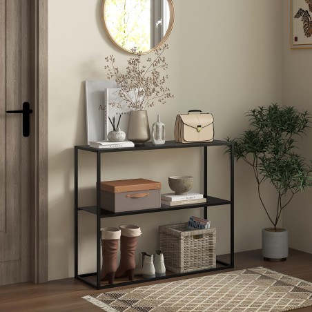 2-tasandiline konsoollaud pulbervärvitud terasest, 90 × 30 × 75 cm, must