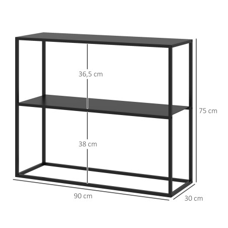 2-tasandiline konsoollaud pulbervärvitud terasest, 90 × 30 × 75 cm, must