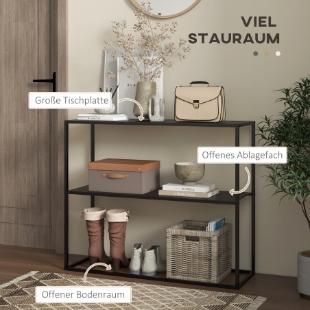 2-tasandiline konsoollaud pulbervärvitud terasest, 90 × 30 × 75 cm, must