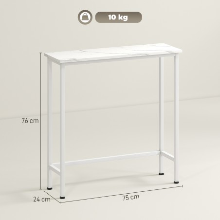 Konsoollaud esikusse, reguleeritavate jalapatjade ja kaldumisvastase kaitsega, valge, 75 × 24 × 76 cm