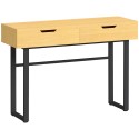 Naturaalne kitsas konsoollaud 2 sahtli ja metallraamiga, 110 × 35 × 76,5 cm