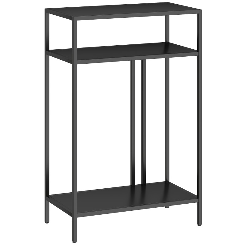 Kitsas 3-riiuliline konsoolilaud terasraamiga, 55 cm, must