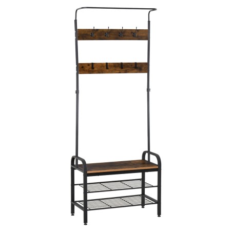 Riidenagi kingariiuli ja 8 konksuga, 2 riiulit, must, 72 × 34 × 185 cm