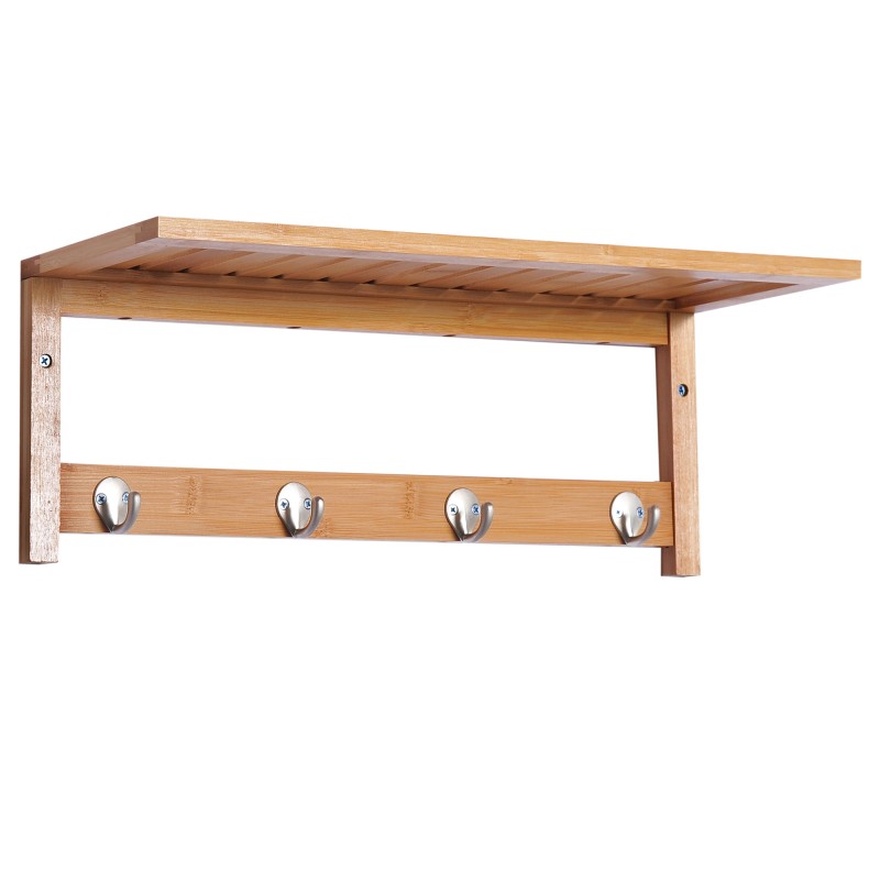 Seinale paigaldatav naturaalpuidust riidenagi konksudega, 50 × 16 × 17,5 cm, kandevõime 5 kg