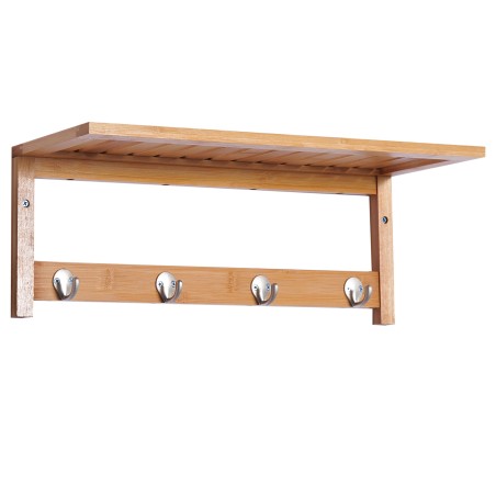 Seinale paigaldatav naturaalpuidust riidenagi konksudega, 50 × 16 × 17,5 cm, kandevõime 5 kg