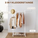 Ratastega riidenagi 5 konksu ja kingariiuliga, valge