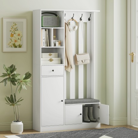 Valge 180 cm esikukapp riidenagi, kingapingi ja 4 konksuga