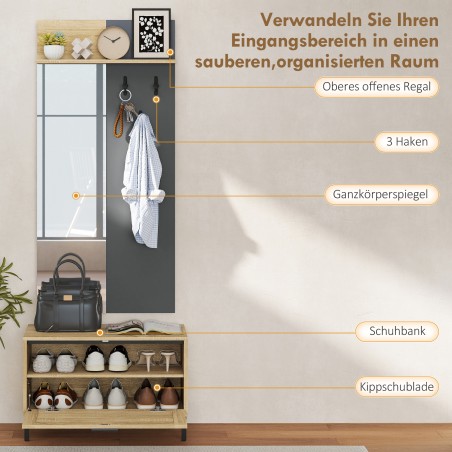 Esikumööbli komplekt kingapingi, peegli, 3 konksu ja lahtise riiuliga