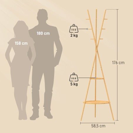 Eraldiseisev nagi 9 konksu ja 2 riiuliga, naturaalne