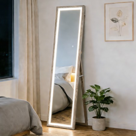 LED-täispikkuses peegel, 40 × 160 cm, puutetundlik, hall
