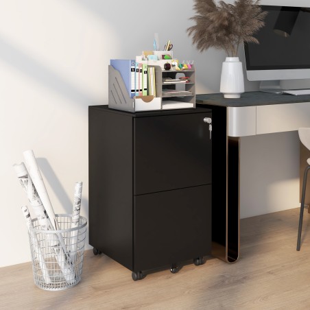 Lukustatav ratastel dokumendikapp 2 sahtliga, 37 × 43,5 × 67,5 cm, must