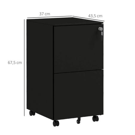 Lukustatav ratastel dokumendikapp 2 sahtliga, 37 × 43,5 × 67,5 cm, must
