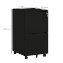 Lukustatav ratastel dokumendikapp 2 sahtliga, 37 × 43,5 × 67,5 cm, must