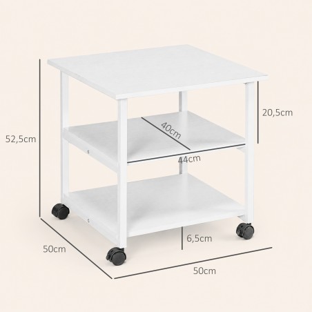 Kolmetasandiline printerilaud ratastega, teras, 50 × 50 × 52,5 cm