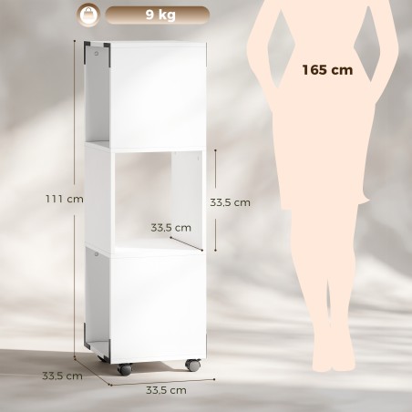 Mobiilne dokumendikapp 3 avatud riiuli ja ratastel printerialusega, valge