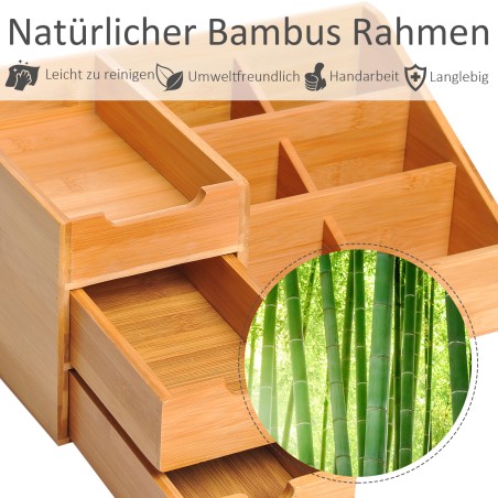 Bambusest lauaorganisaator sahtliga, 33 × 20,5 × 15,5 cm