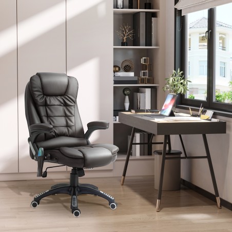 Pruun ergonoomiline kunstnahast kontoritool massaaži- ja soojendusfunktsiooniga