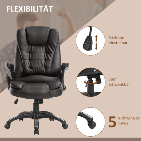 Pruun ergonoomiline kunstnahast kontoritool massaaži- ja soojendusfunktsiooniga