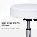 Kõrguselt reguleeritav ratastel taburet seljatoega, valge, 72–84 cm