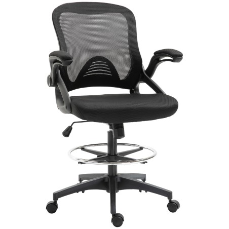 Pööratav kontoritool seisufunktsiooni ja jalatoega, must, 64 × 60 × 106–126 cm