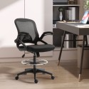Pööratav kontoritool seisufunktsiooni ja jalatoega, must, 64 × 60 × 106–126 cm