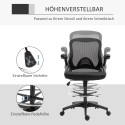 Pööratav kontoritool seisufunktsiooni ja jalatoega, must, 64 × 60 × 106–126 cm