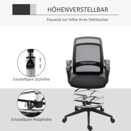 Ergonoomiline kontoritool käetugede ja reguleeritava jalarõngaga, must