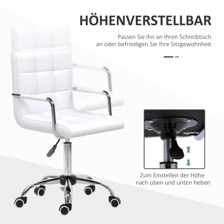 Retrostiilis reguleeritava kõrgusega kontoritool 5 rattaga, valge, 52,5 × 54 × 99 cm