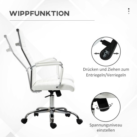Ergonoomiline kontoritool kiikfunktsiooni ja reguleeritava kõrgusega, kunstnahast, valge