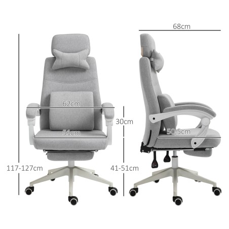 Ergonoomiline reguleeritav kontori- ja mängutool jalatoe, peatoe ja nimmetoega, hall