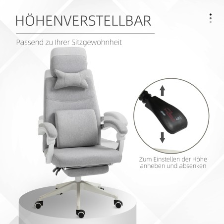 Ergonoomiline reguleeritav kontori- ja mängutool jalatoe, peatoe ja nimmetoega, hall