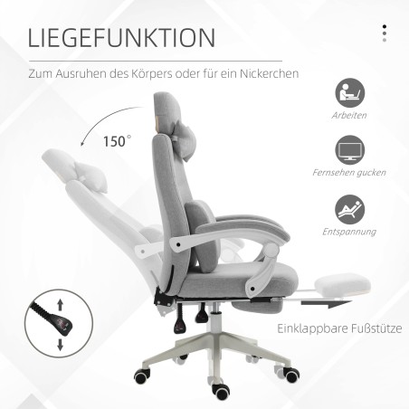 Ergonoomiline reguleeritav kontori- ja mängutool jalatoe, peatoe ja nimmetoega, hall