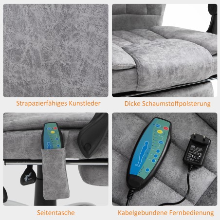 Ergonoomiline massaaži- ja soojendusfunktsiooniga kontoritool jalatoega, hall