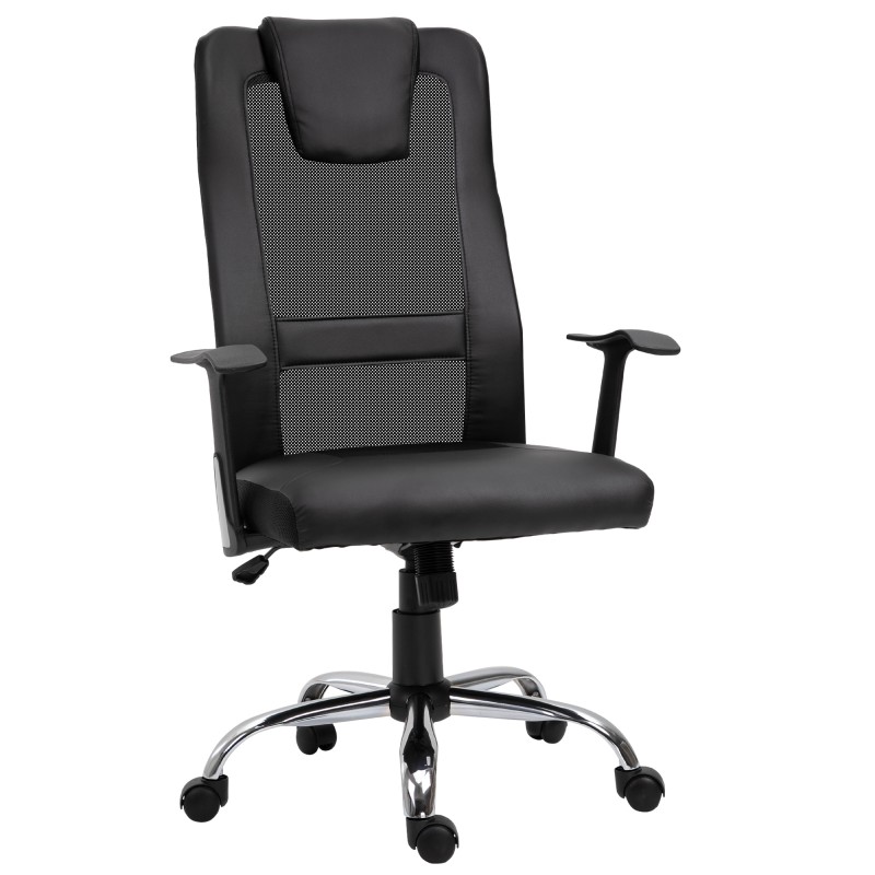 Ergonoomiline reguleeritava kõrgusega kontoritool, PU-kate, must, 66 × 73 × 108–118 cm