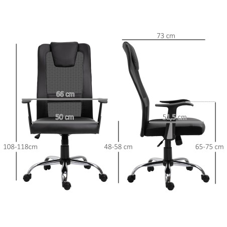 Ergonoomiline reguleeritava kõrgusega kontoritool, PU-kate, must, 66 × 73 × 108–118 cm