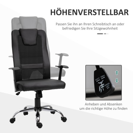 Ergonoomiline reguleeritava kõrgusega kontoritool, PU-kate, must, 66 × 73 × 108–118 cm