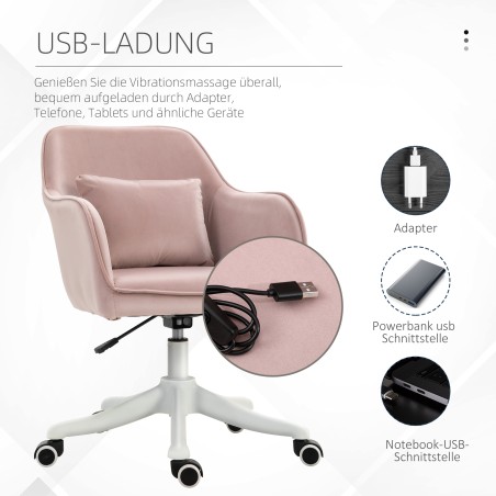Massaažifunktsiooniga reguleeritava kõrgusega kontoritool, USB-liides, roosa
