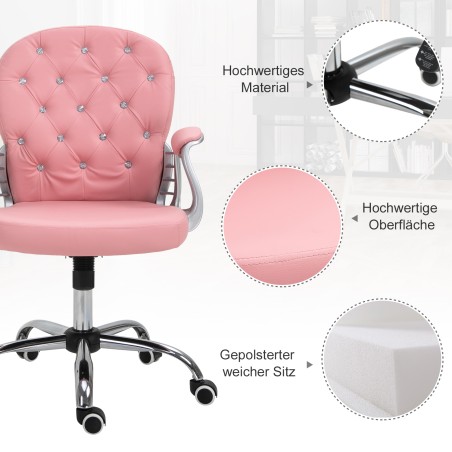Ergonoomiline kunstnahast välimusega kontoritool, reguleeritava kõrgusega, roosa