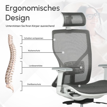Ergonoomiline kontoritool peatoe ja nimmetoega, hall