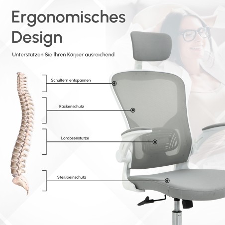 Ergonoomiline kiigefunktsiooniga kontoritool nimme- ja peatoega, hall