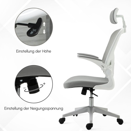 Ergonoomiline kiigefunktsiooniga kontoritool nimme- ja peatoega, hall