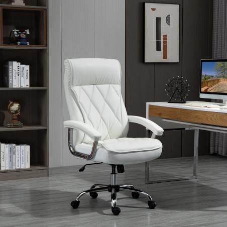 Ergonoomiline kunstnahast kontoritool rombmustriga, valge