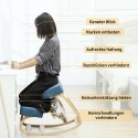 Ergonoomiline põlvetool polsterdatud istme ja kasepuidust raamiga, sinine