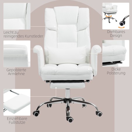 Ergonoomiline kontoritool jalatoe ja kallutatava seljatoega, valge